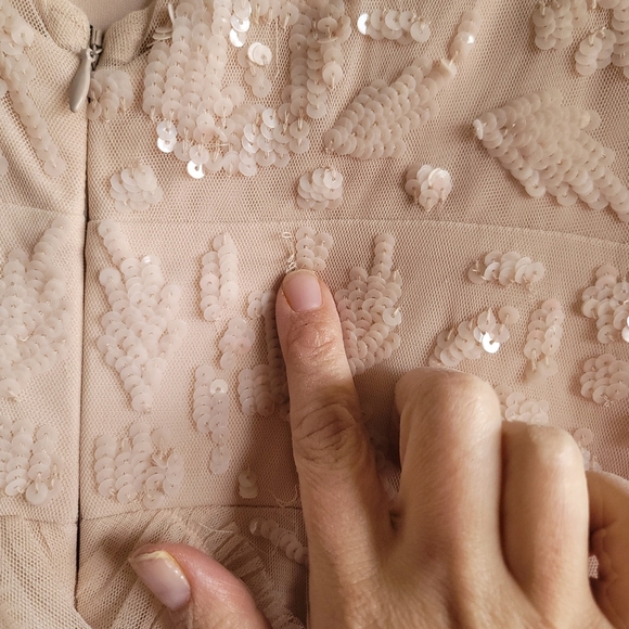 Sequined Scallop Ruffle Tiered V Neck Gown, Blush, Size‎ 16 - Picture 16 of 16